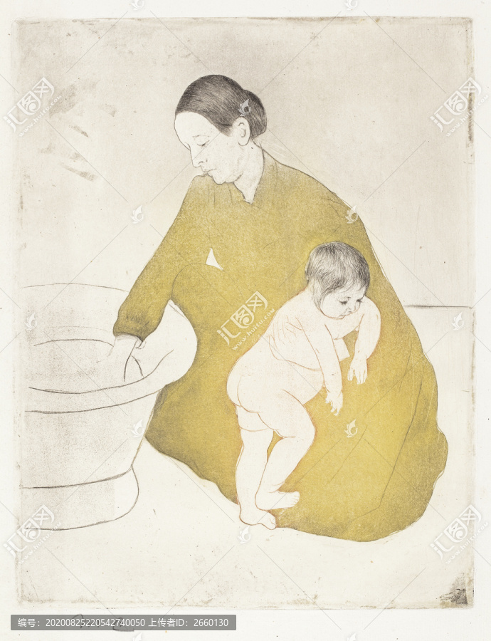 瑪麗·卡薩特給孩子洗澡的母親