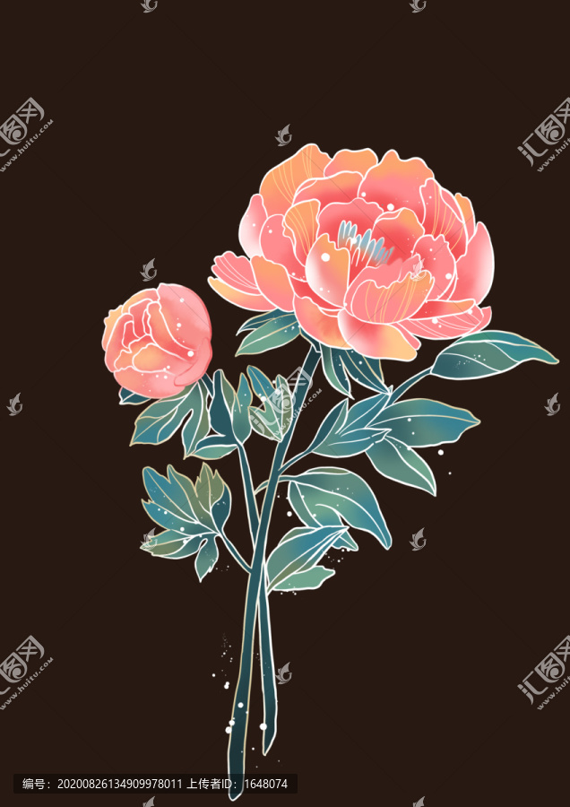 國潮手繪花卉牡丹