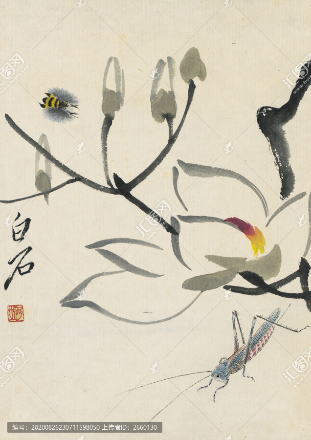 齊白石畫蟲草圖