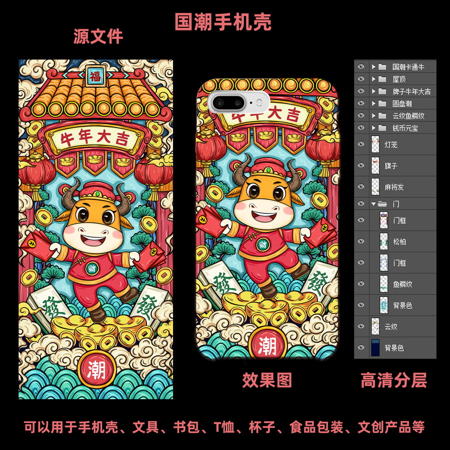 國潮插畫牛年大吉