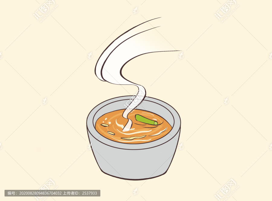 手繪食物扁平勾線一碗湯素材插畫