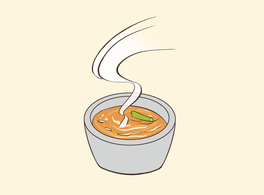 手繪食物扁平勾線一碗湯素材插畫