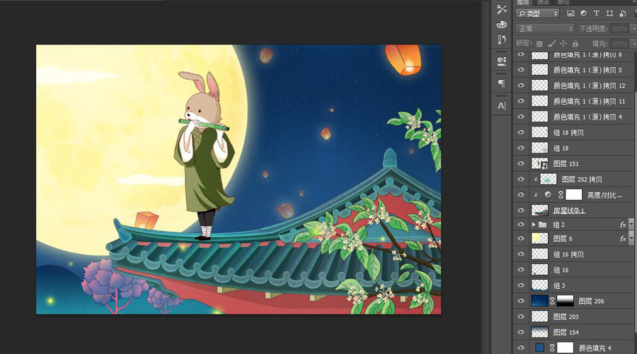 中秋節(jié)插畫功夫玉兔系列海報(bào)