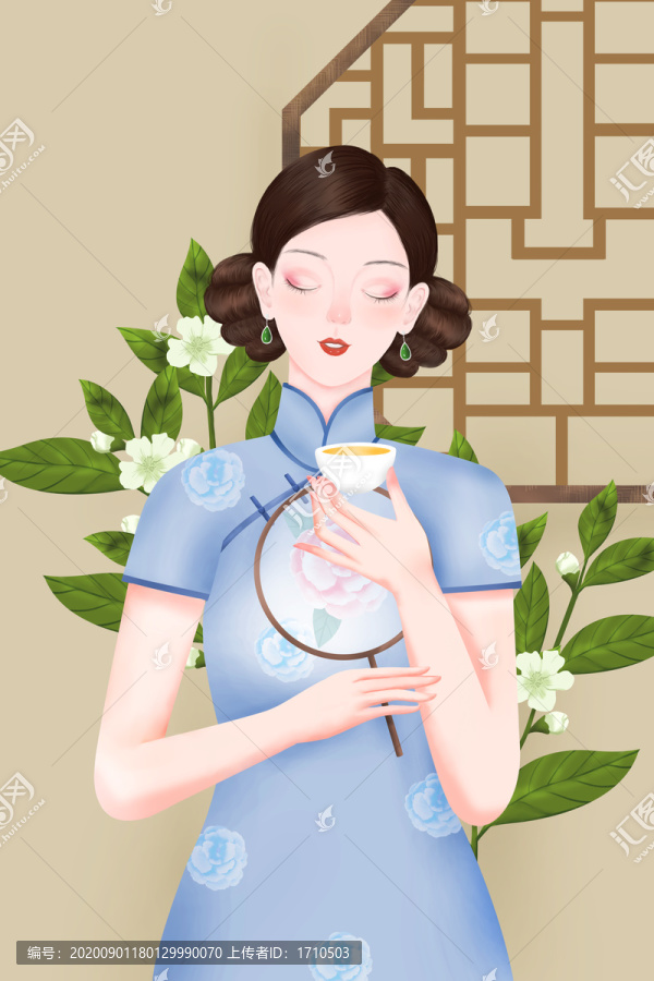 旗袍美女插畫(huà)