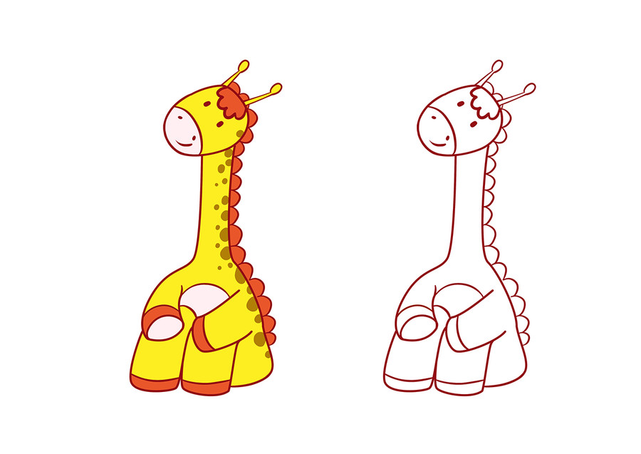 手绘动物卡通坐着的斑点长颈鹿
