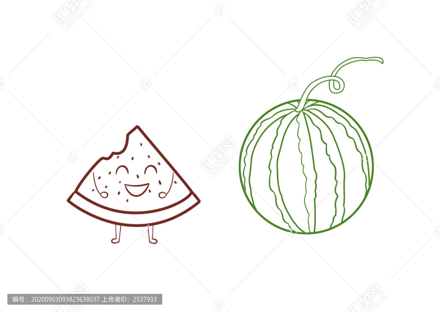 手繪水果卡通成熟的西瓜簡(jiǎn)筆畫(huà)