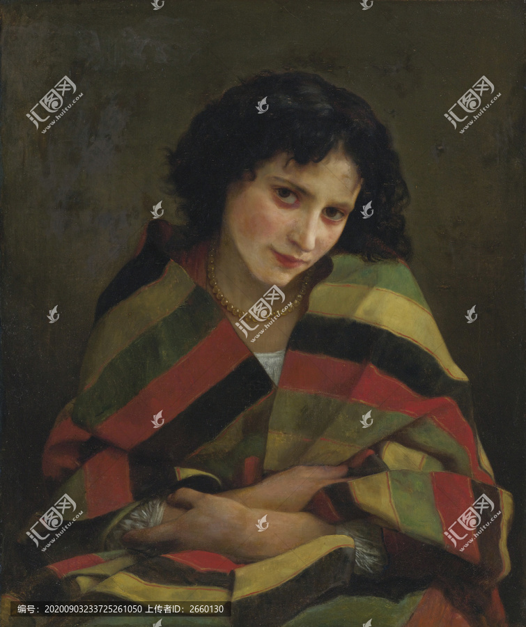 威廉·阿道夫·布格罗戴项链的女人油画
