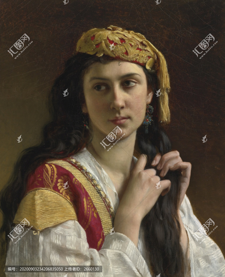 威廉·阿道夫·布格羅整理頭發(fā)的女人油畫