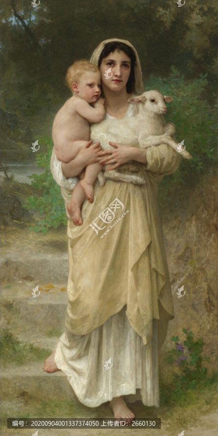 威廉·阿道夫·布格罗抱着小羊和小孩