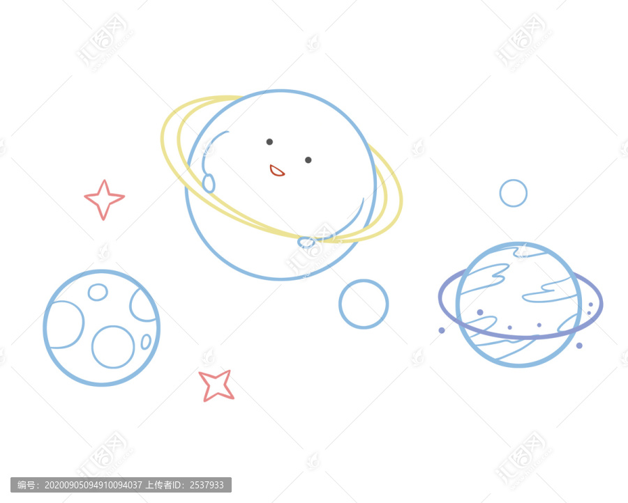 手绘卡通宇宙小行星组合简笔画