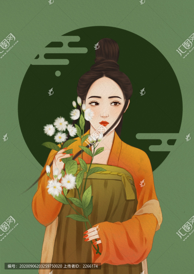 手绘古风美人插画花茶包装