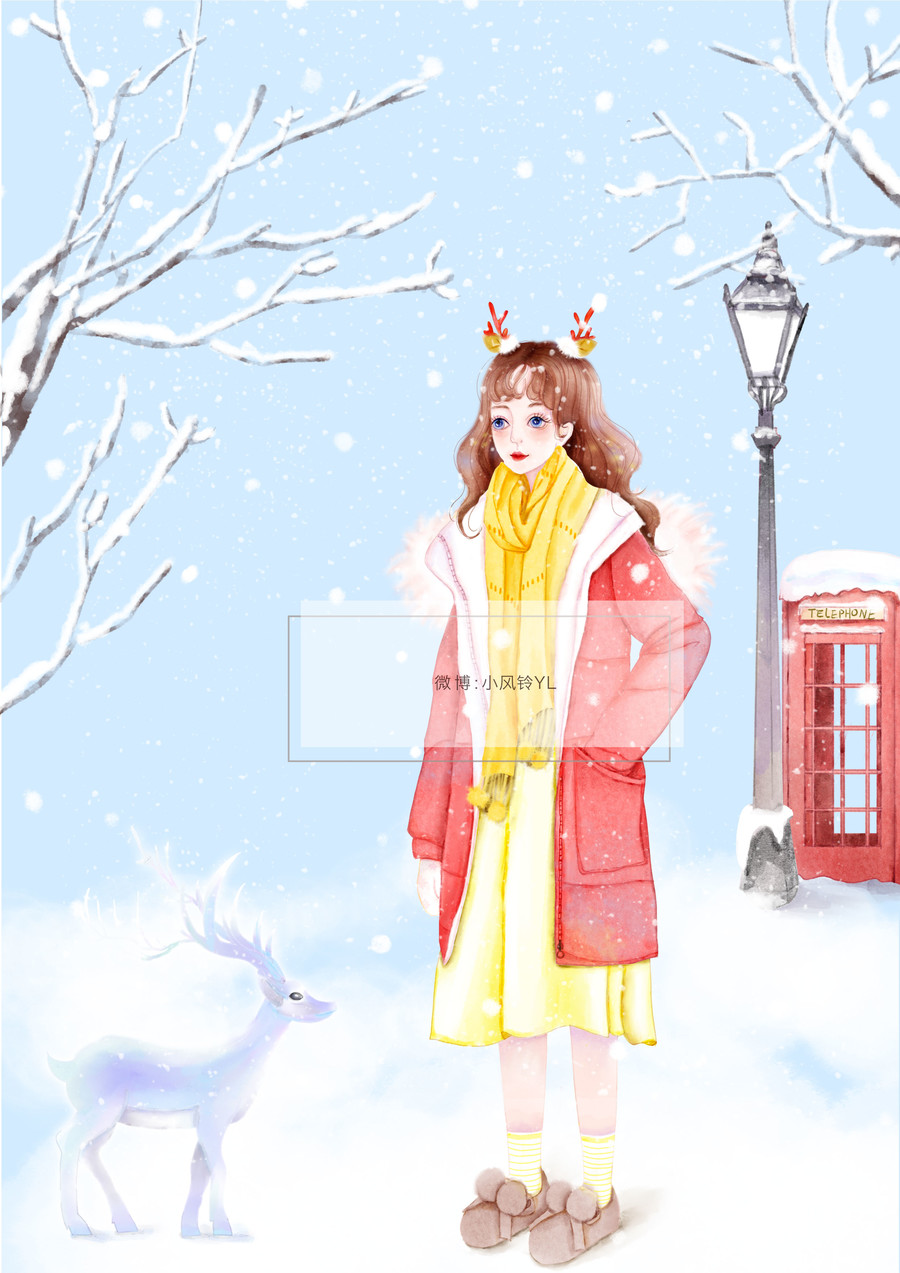 下雪了立冬冬天少女插畫