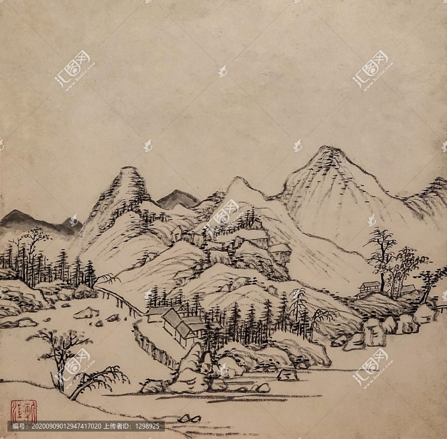 弘仁清代山水風景國畫