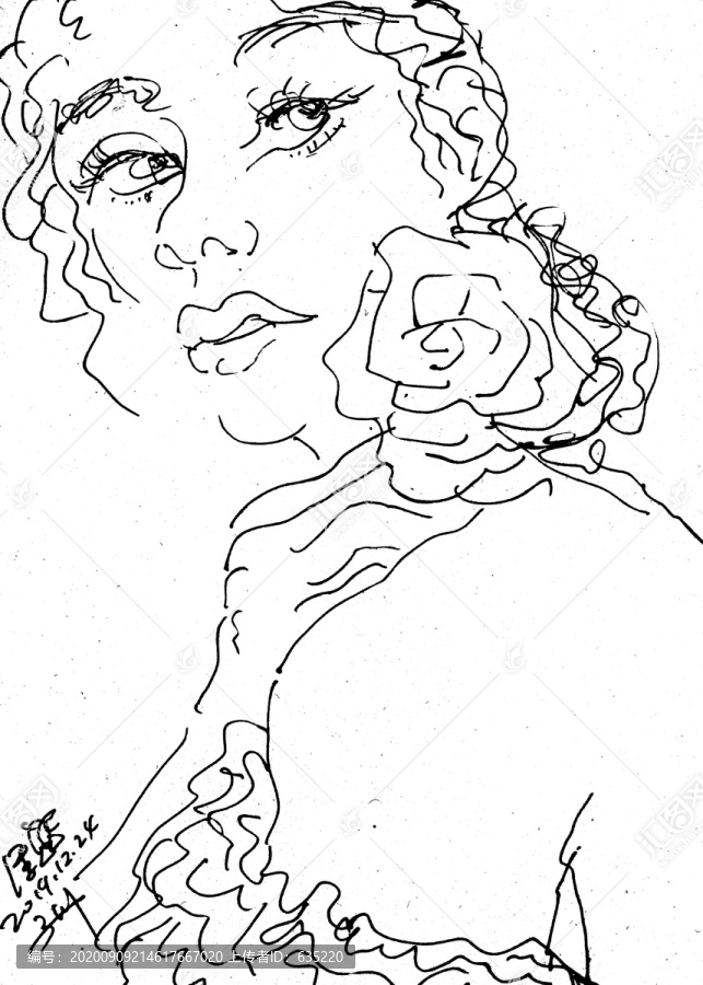 白描線描美女