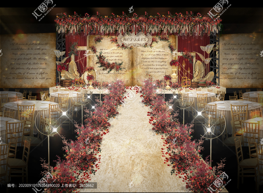紅色魔法書婚禮效果圖紅金歐式