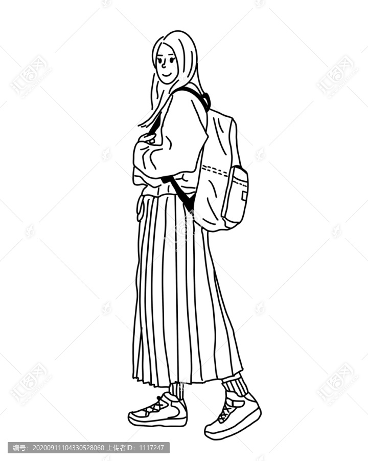 文藝女孩插畫線稿