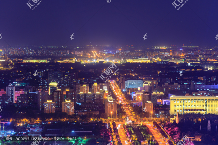 俯瞰北京中軸線城市建筑群夜景