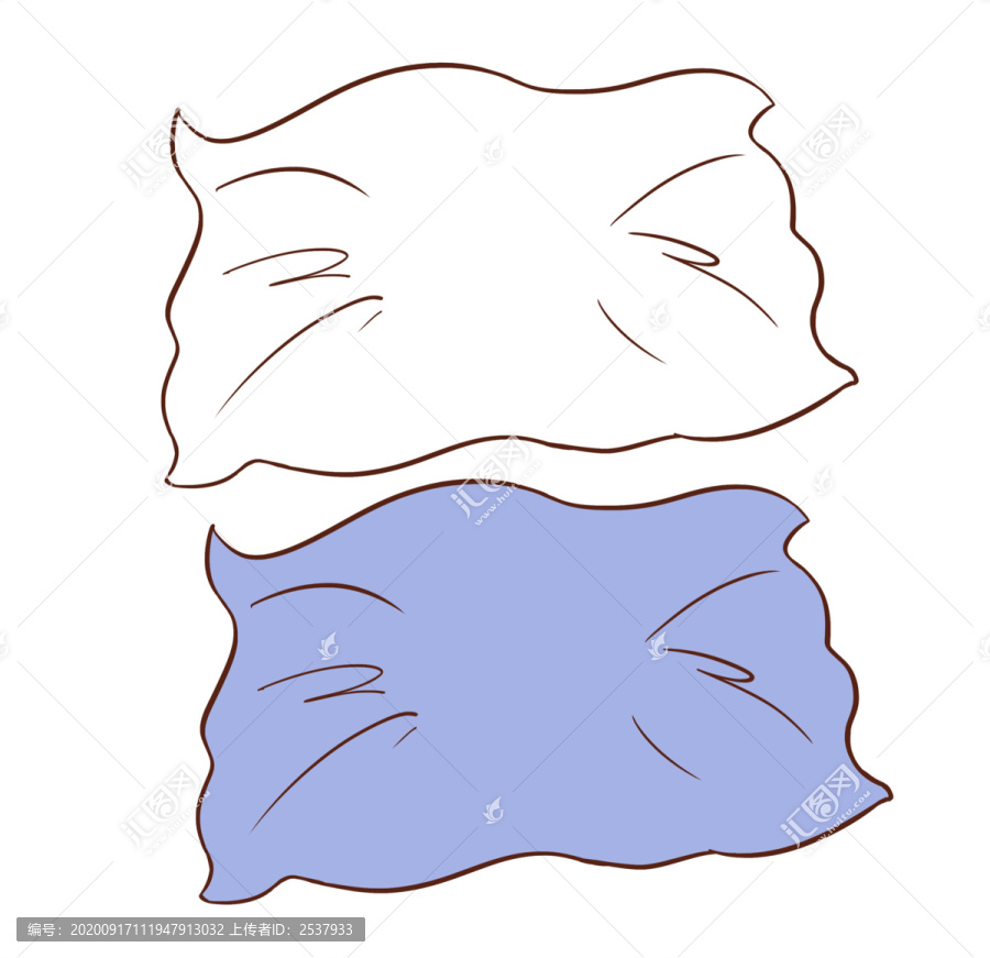 原创手绘卡通一个蓝色枕头简笔画