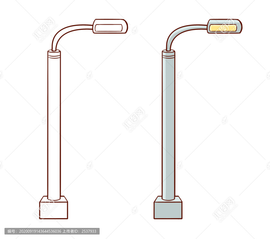 原创手绘卡通城市道路路灯插画