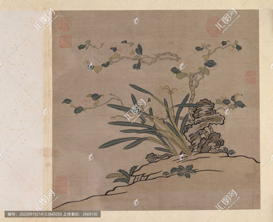 楊士賢緙絲花卉冊之茶花水仙