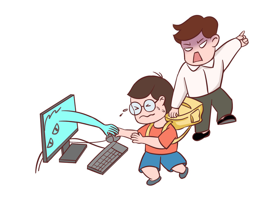 小學生沉迷游戲被家長制止場景