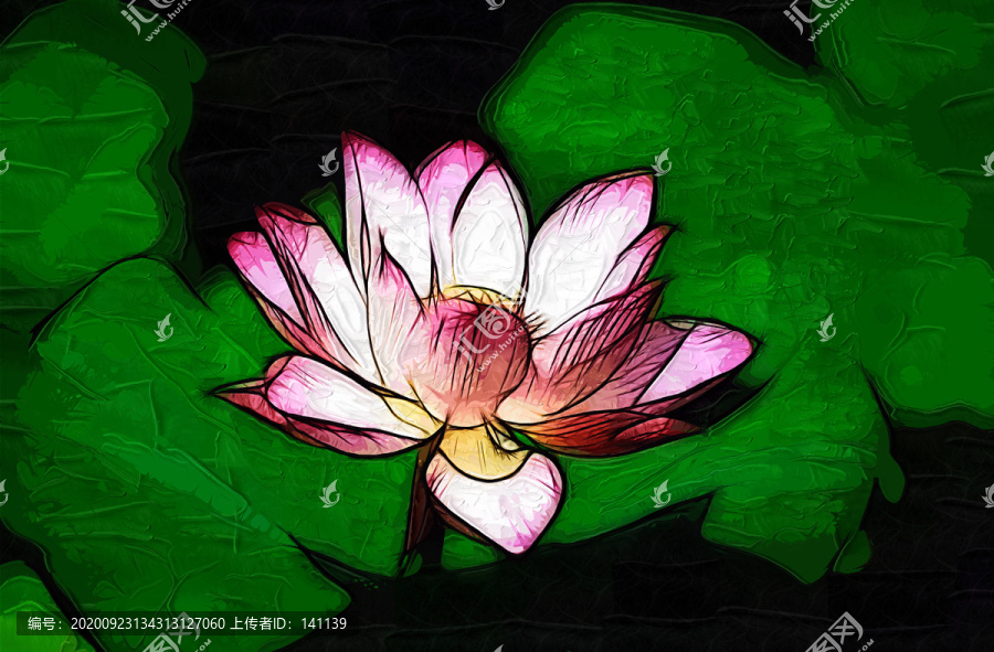 荷花油畫