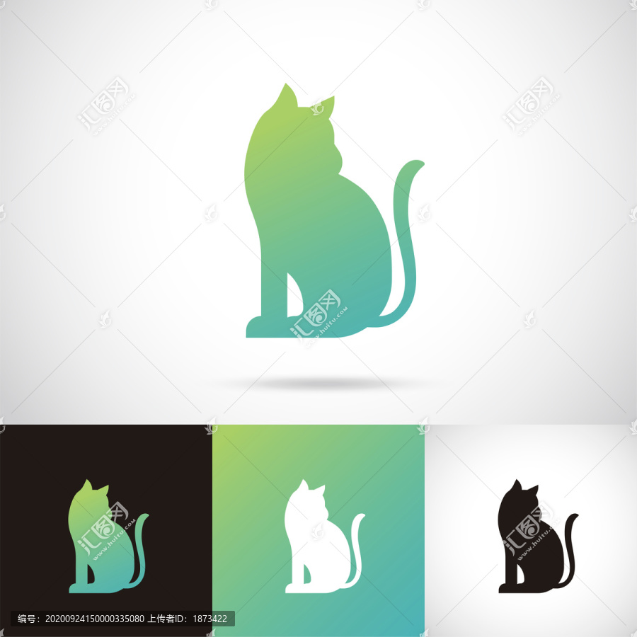 猫咪形状剪影艺术设计logo