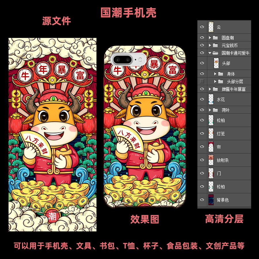 國潮插畫牛年暴富