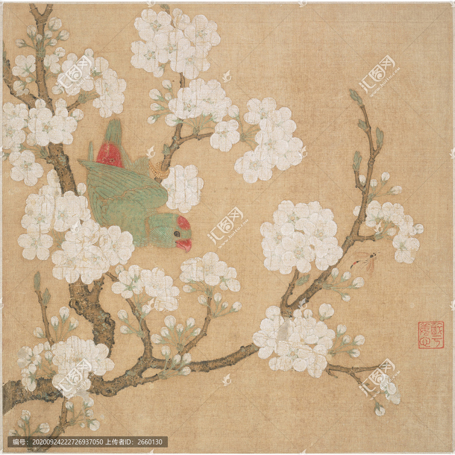 趙伯骕梨花鸚鵡圖