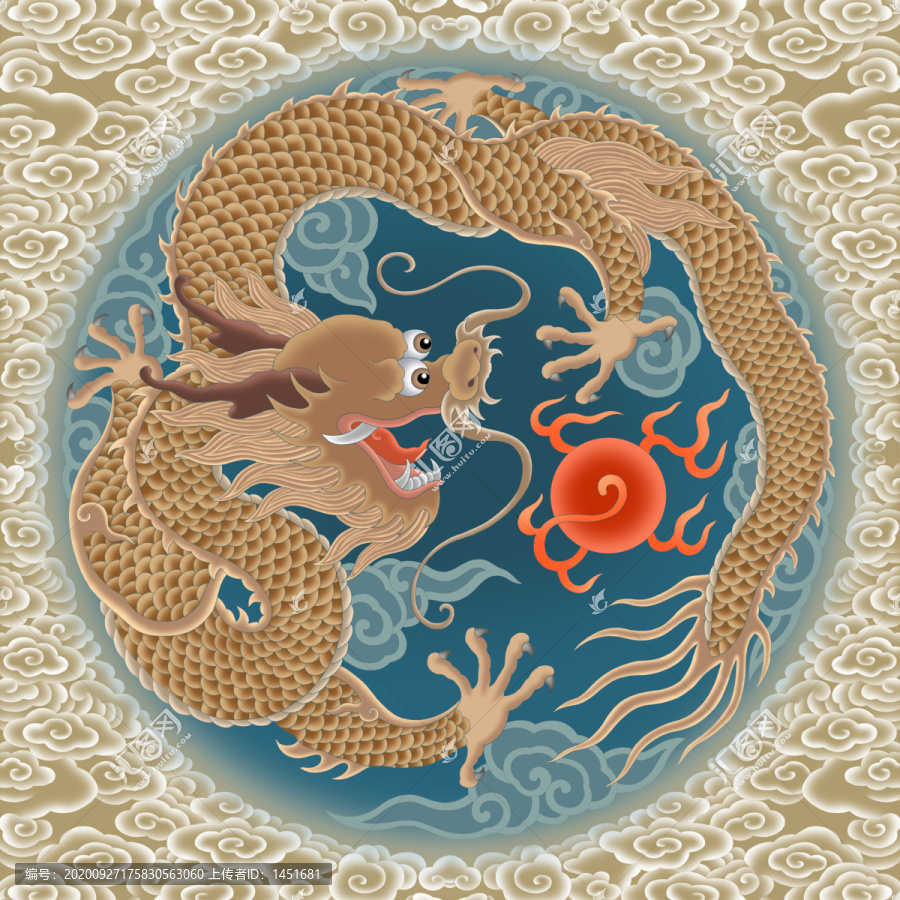工筆畫龍團(tuán)龍紋