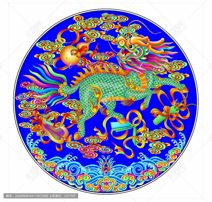 麒麟八寶分層插畫設(shè)計圖案