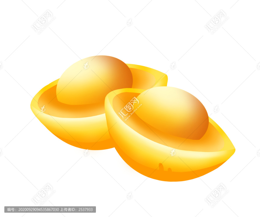 手繪卡通兩枚黃金元寶素材插畫