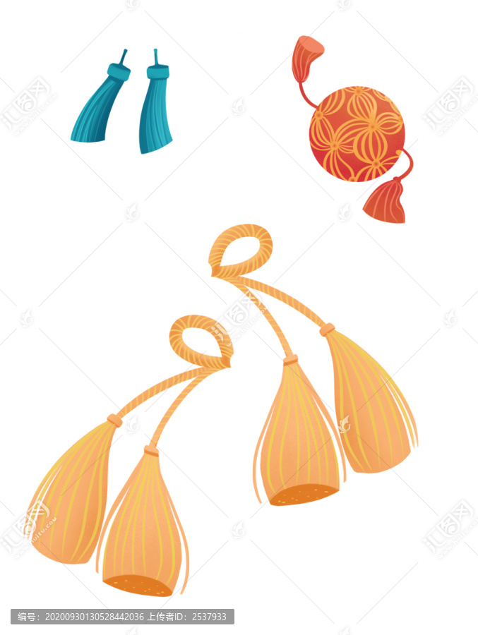 中国风绣球绳子古典装饰品插画
