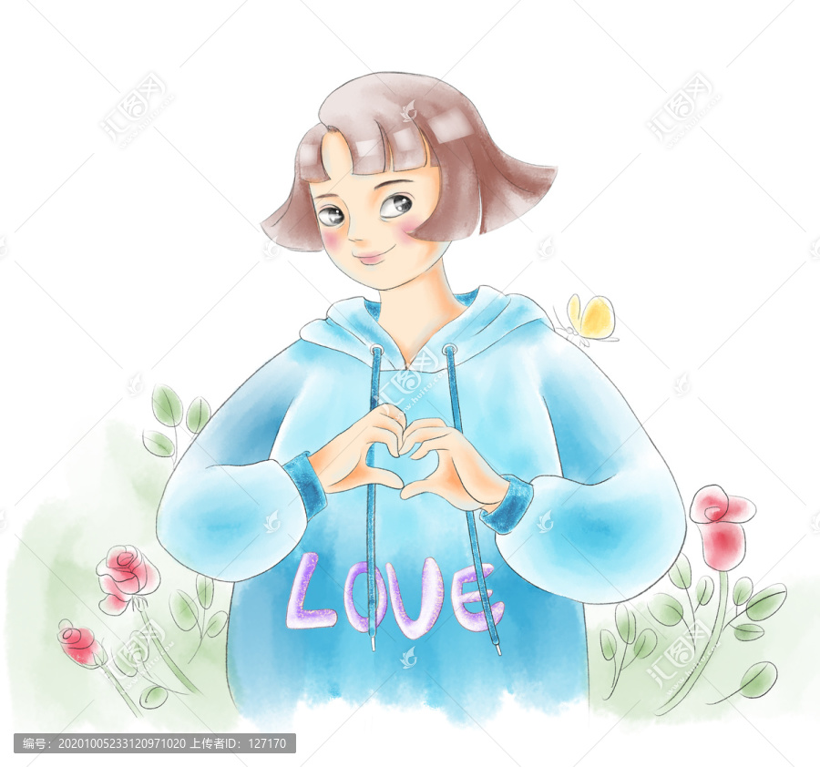 比心的小女孩