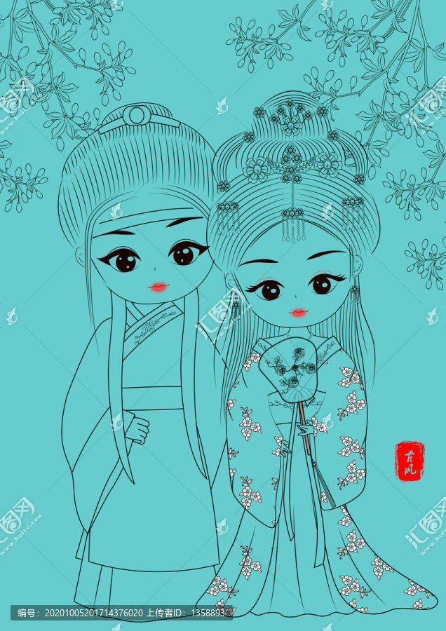 卡通情侶素描