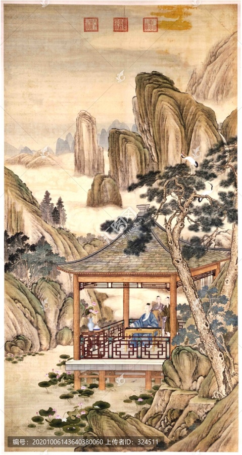 郎世寧弘歷觀荷撫琴圖