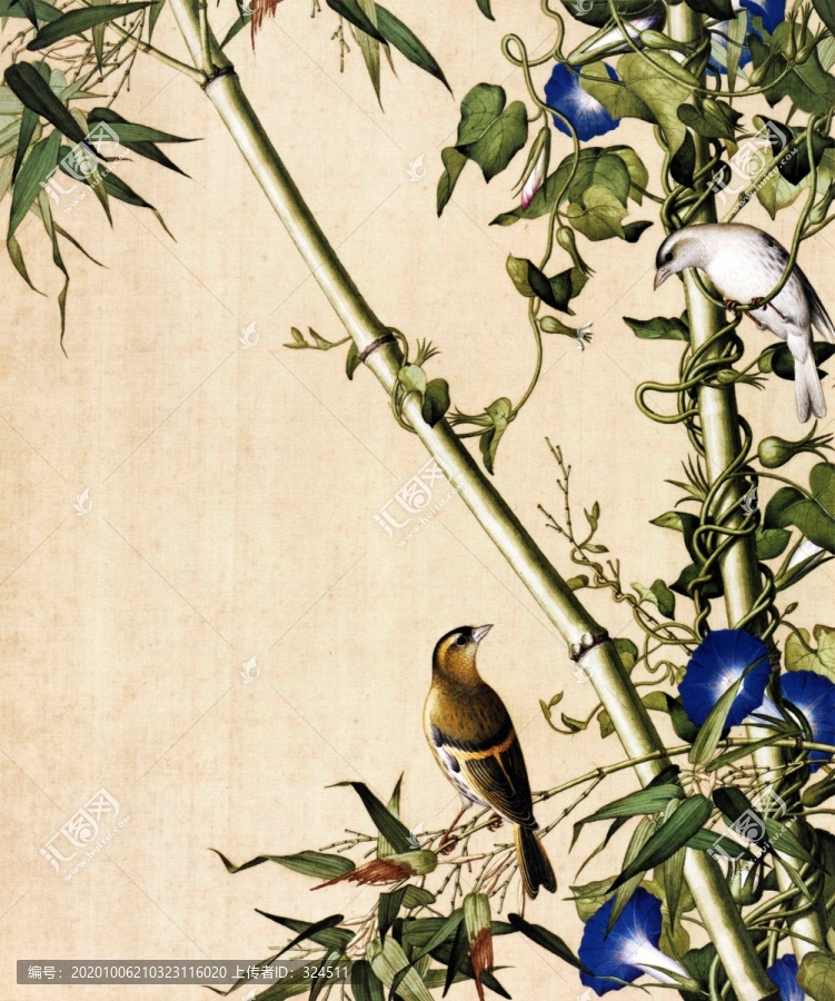 郎世寧翠竹牽牛圖