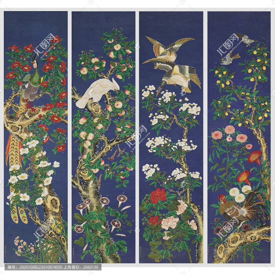 焦秉貞花鳥四條屏