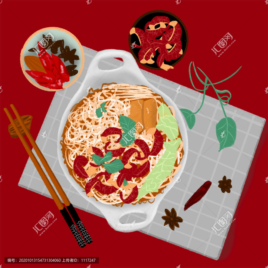 麻辣龍蝦面插畫