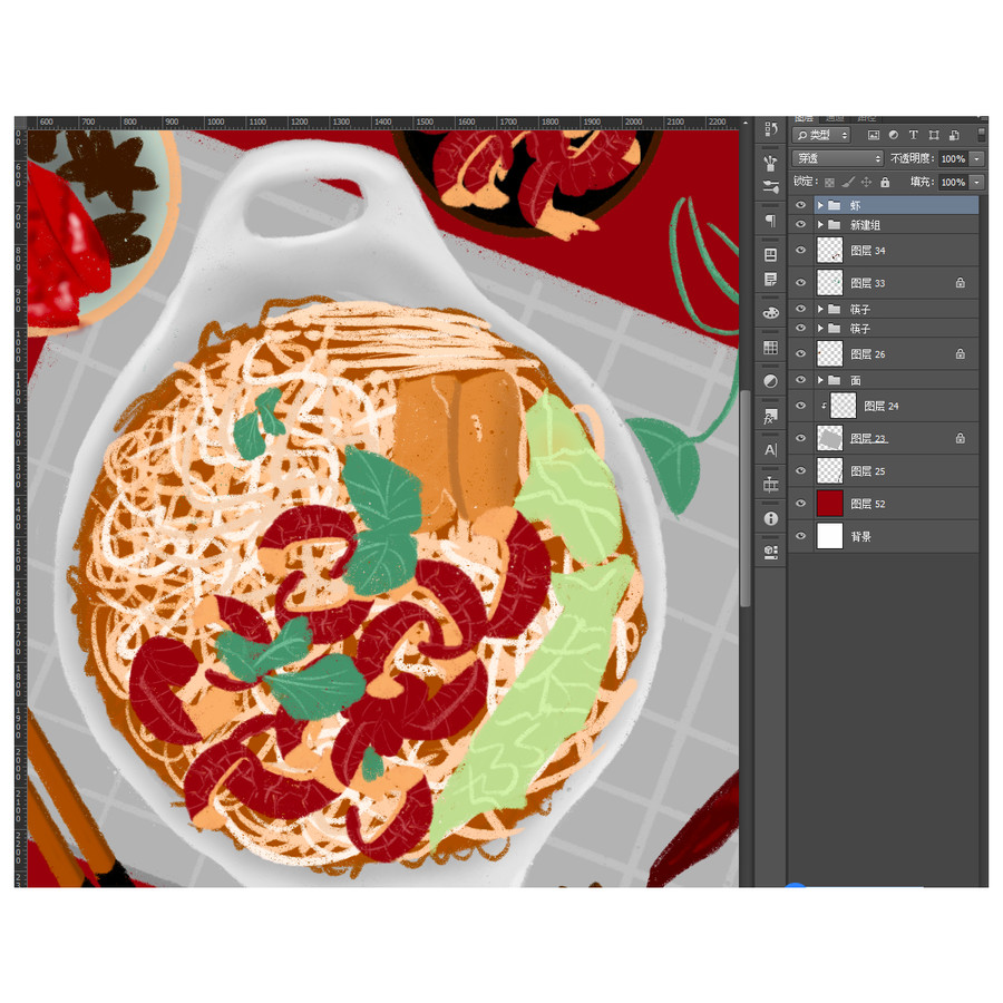 麻辣龍蝦面插畫