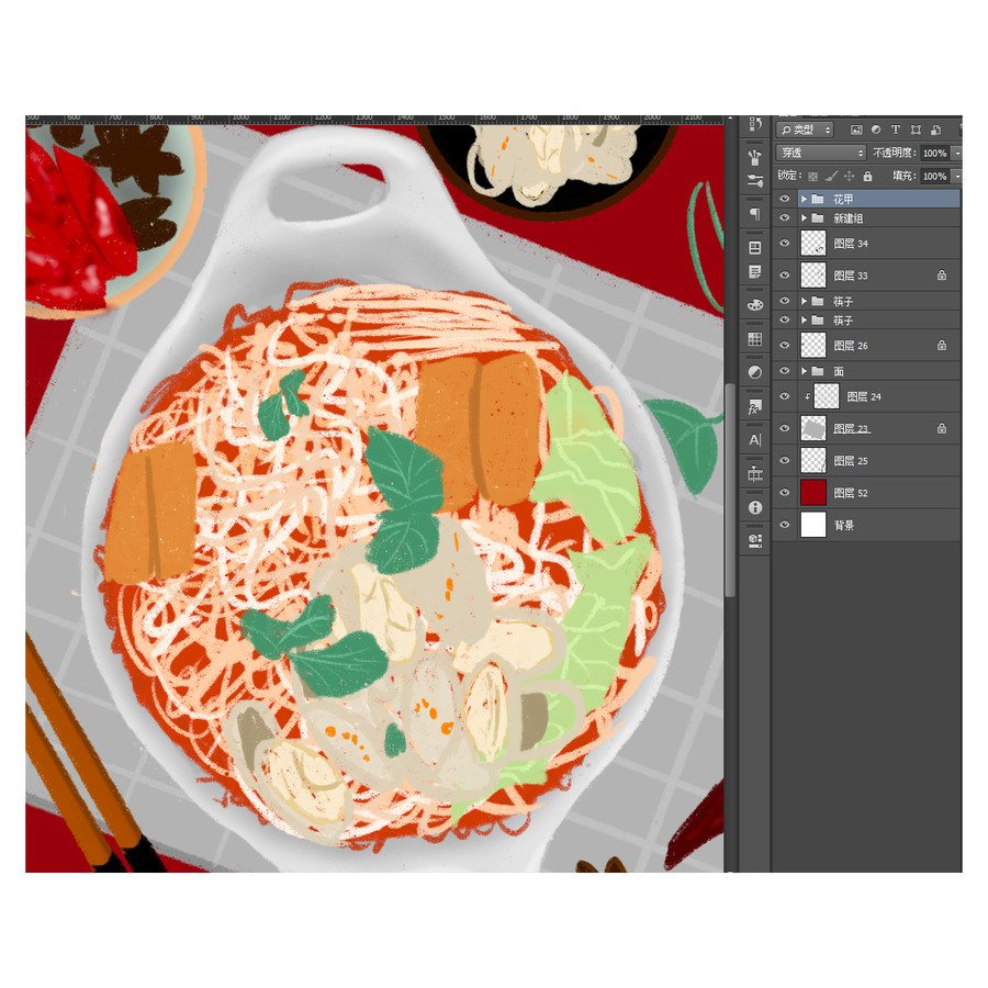 麻辣海鮮面插畫