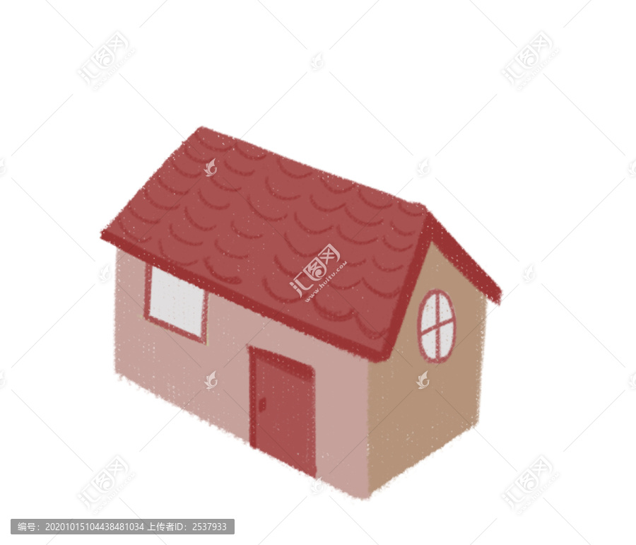手绘小清新俯视的红房子建筑插画