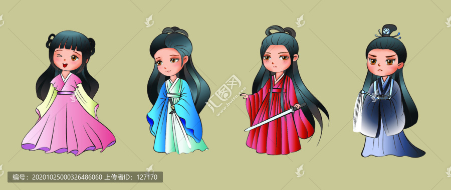 古裝美女矢量圖