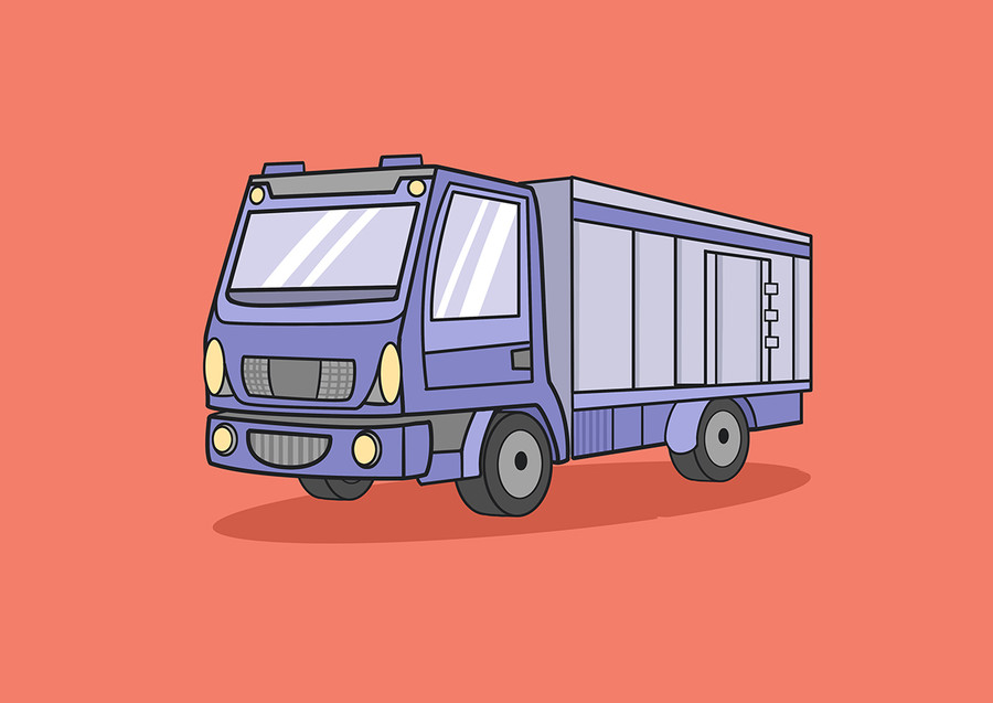 蓝紫色扁平卡通风格卡车插画