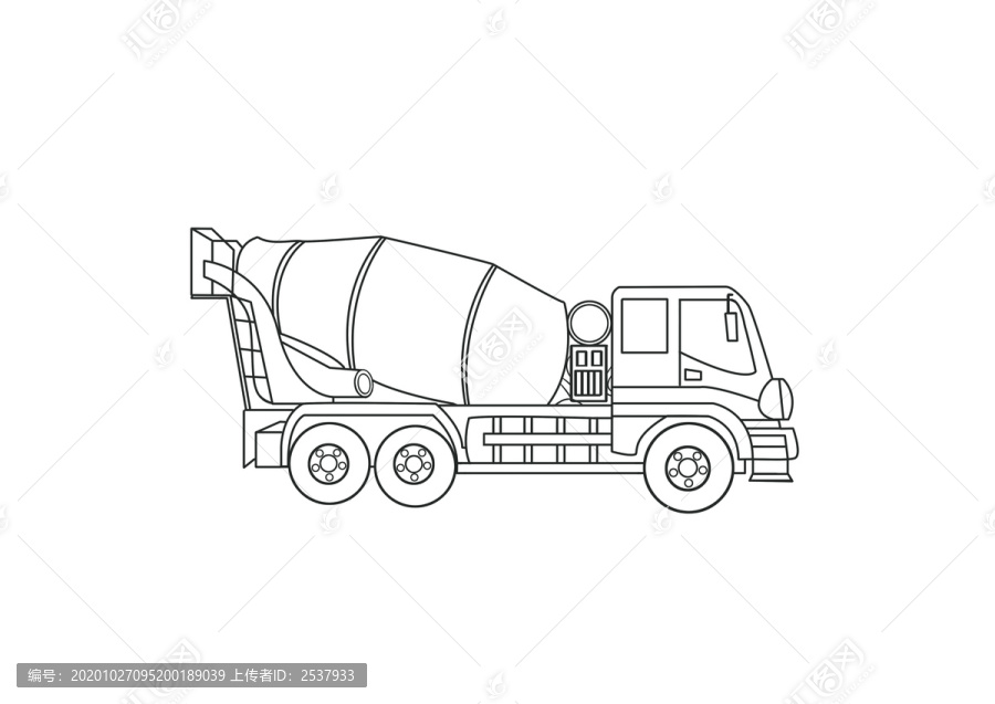扁平卡通風(fēng)格攪拌車線稿插畫