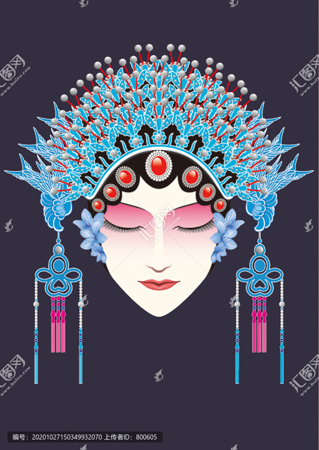 青衣花旦京劇臉譜矢量圖