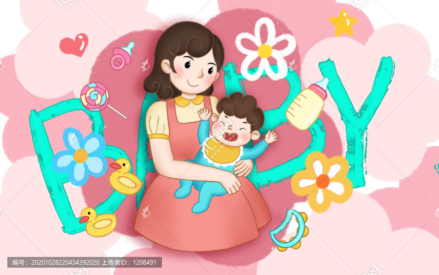 手繪卡通人物母嬰背景原創(chuàng)插畫(huà)