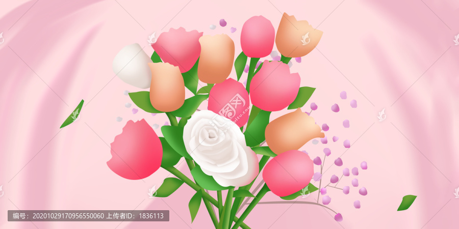 粉色玫瑰浪漫花朵裝飾插畫