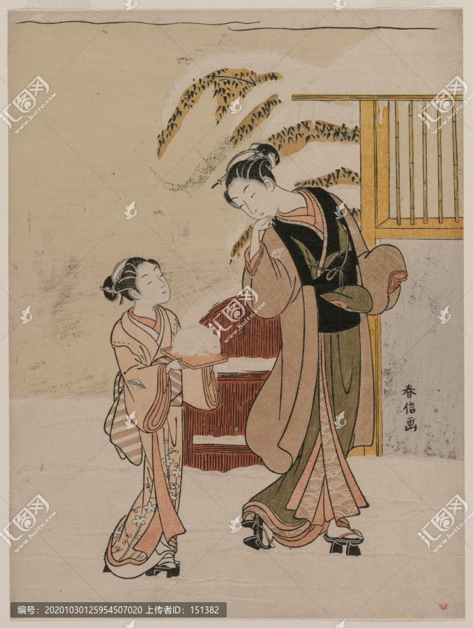 鈴木春信欣賞雪兔的年輕女子