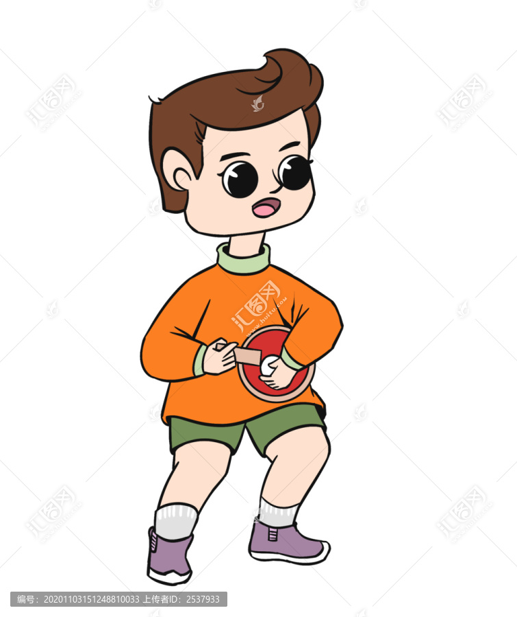黃色卡通打乒乓球的男孩插畫